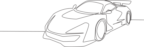Single Linie Zeichnung von Rennen und Rallye Luxus sportlich Wagen. Rennen Super Auto Fahrzeug Transport Konzept. einer kontinuierlich Linie zeichnen Design png