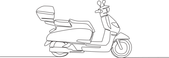 een single lijn tekening van koerier levering onderhoud motor logo. scooter motorfiets concept. doorlopend lijn trek ontwerp illustratie png