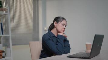 Woman guest overworked office woman at computer desk suffering from depression and anxiety at work Businessman employee who has a headache at work, tired from work problems video