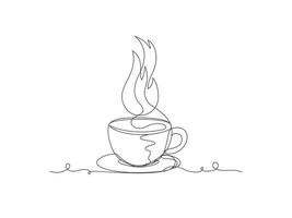 Continuous one line art cup of coffee isolated vector illustration.