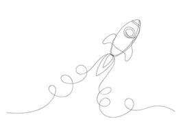 Rocket continuous one line drawing shape art isolated vector illustration.