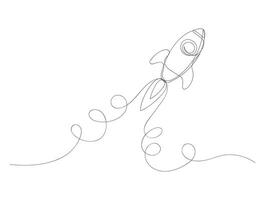 Rocket continuous one line drawing shape art isolated vector illustration.