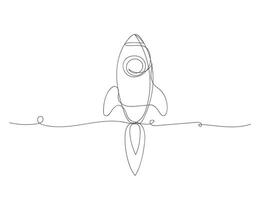 Rocket continuous one line drawing shape art isolated vector illustration.