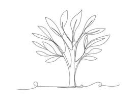 Continuous one line drawing of tree on white background. vector