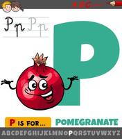 letter P from alphabet with cartoon pomegranate fruit vector