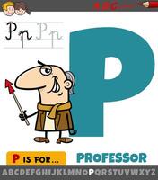 letter P from alphabet with cartoon professor character vector