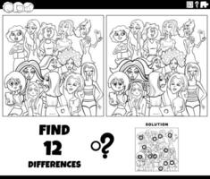 differences activity with cartoon women group coloring page vector