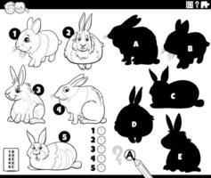 shadows activity with cartoon rabbits coloring page vector