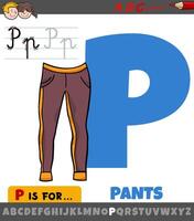 letter P from alphabet with cartoon pants object vector