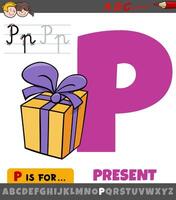 letter P from alphabet with cartoon present object vector