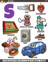 Letter S set with cartoon objects and characters vector