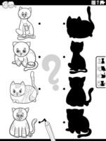 shadow activity with cartoon kitten characters coloring page vector