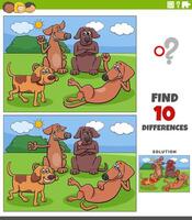 differences game with cartoon dogs animal characters vector