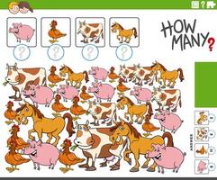 how many counting activity with cartoon farm animals vector