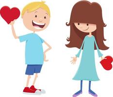 cartoon girl and boy characters on Valentines Day vector