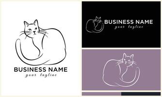 line cat head logo template vector