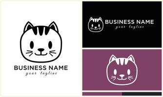 line cat head logo template vector