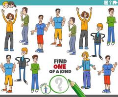 one of a kind activity with cartoon young men characters vector