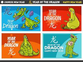 Chinese New Year designs set with cartoon dragon characters vector