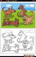 cartoon dogs or puppies characters group coloring page vector