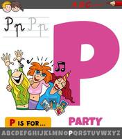 letter P from alphabet with cartoon party event vector