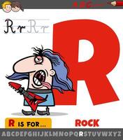 letter R worksheet with cartoon illustration of rock music vector