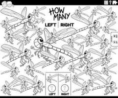 contando izquierda y Derecha imágenes de libélula insecto colorante página vector
