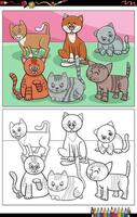 dibujos animados gatos y gatitos caracteres grupo colorante página vector