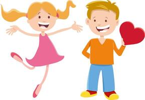 cartoon girl and boy characters on Valentines Day vector