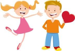 cartoon girl and boy characters on Valentines Day vector