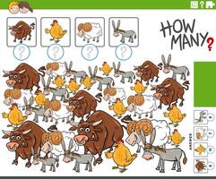 how many counting activity with cartoon farm animals vector