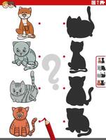 educational shadow activity with cartoon cats characters vector