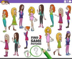 find two same cartoon girls or women characters activity vector