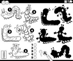 finding shadows activity with cartoon caterpillars coloring page vector