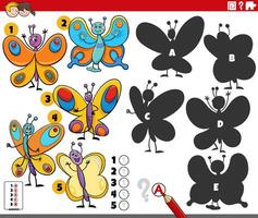 finding shadows activity with cartoon butterflies characters vector