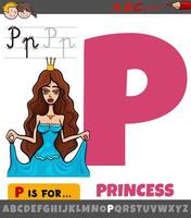 letter P from alphabet with cartoon princess character vector