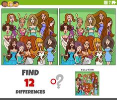 diferencias juego con dibujos animados mujer caracteres grupo vector