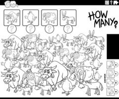 counting activity with cartoon farm animals coloring page vector