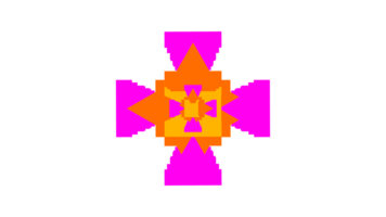 a pixelated cross with a pink and orange design png