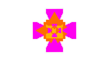 a pixelated cross with a pink and orange design png