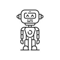 Cartoon robot line icon, robotic android character vector