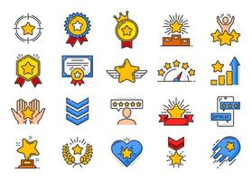 Quality rating color icons, rank and reward stars vector