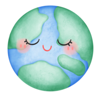 Watercolor hand painted planet Earth with clam face isolated png