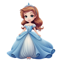 ai gerado fofa Princesa desenho animado isolado em transparente fundo png