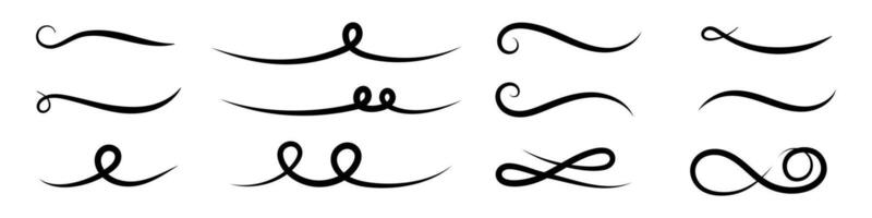 Underline text. Hand drawn collection of curly swishes, swashes, swoops. Calligraphy swirl. Highlight text elements. vector