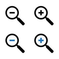 Zoom in and Zoom out magnifying glass icon. vector