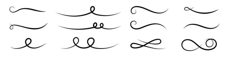 Underline text. Hand drawn collection of curly swishes, swashes, swoops. Calligraphy swirl. Highlight text elements. vector
