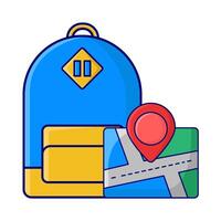 mochila con ubicación en mapas ilustración vector