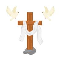 christian cross religious with bird illustration vector