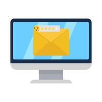 review star, emoji with mail in computer illustration vector